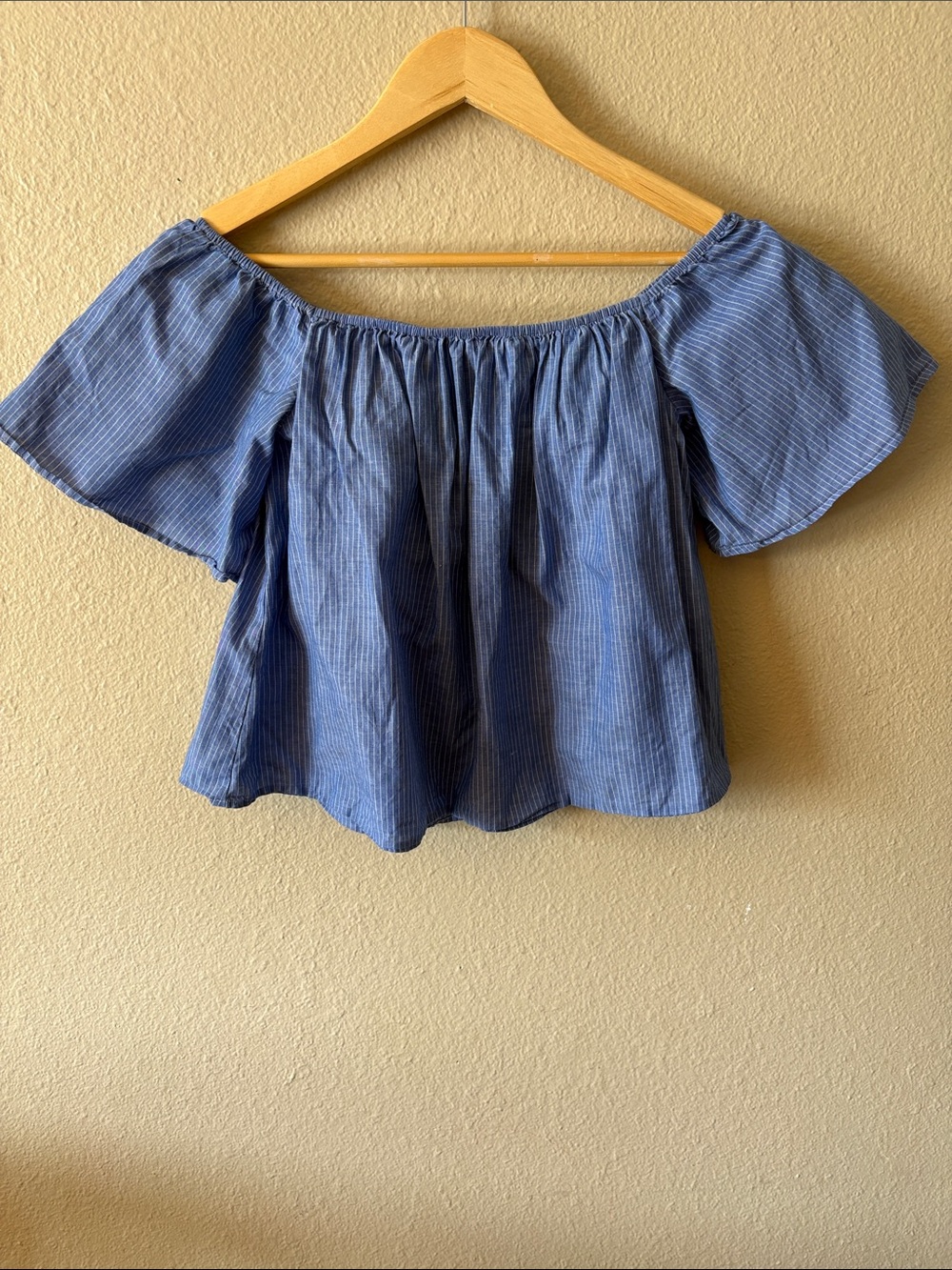 Express Off Shoulder Top Blue Stripe Crop Blouse Womens Small Summer